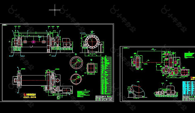 川矿球磨机两张总图CAD机械图图片