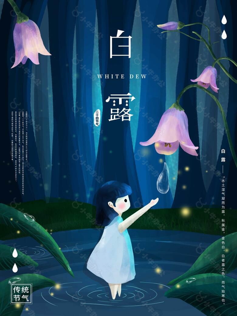 白露创意插画女孩素材海报