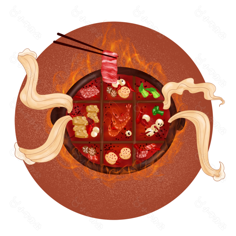 传统九宫格火锅手绘插画