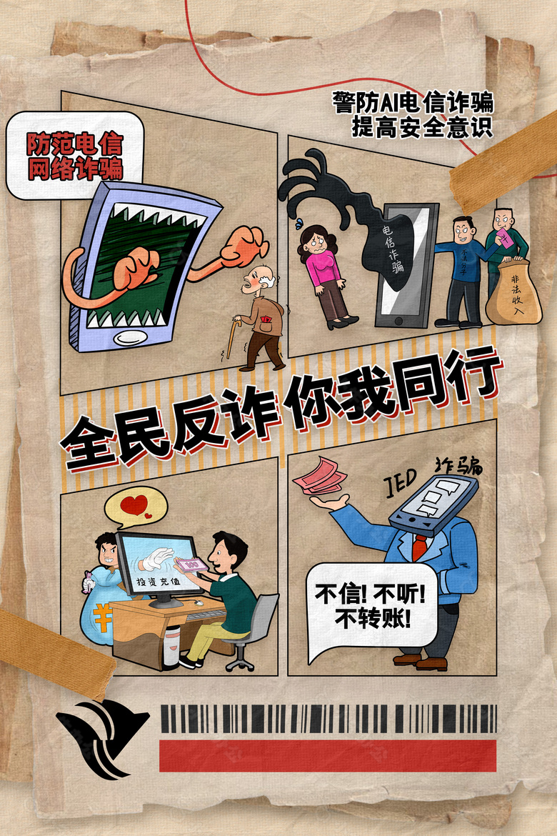 创意漫画风全民反诈你我同行海报设计