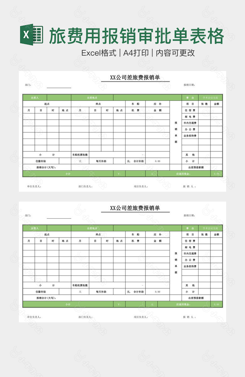 清新企业差旅费用报销审批单表格