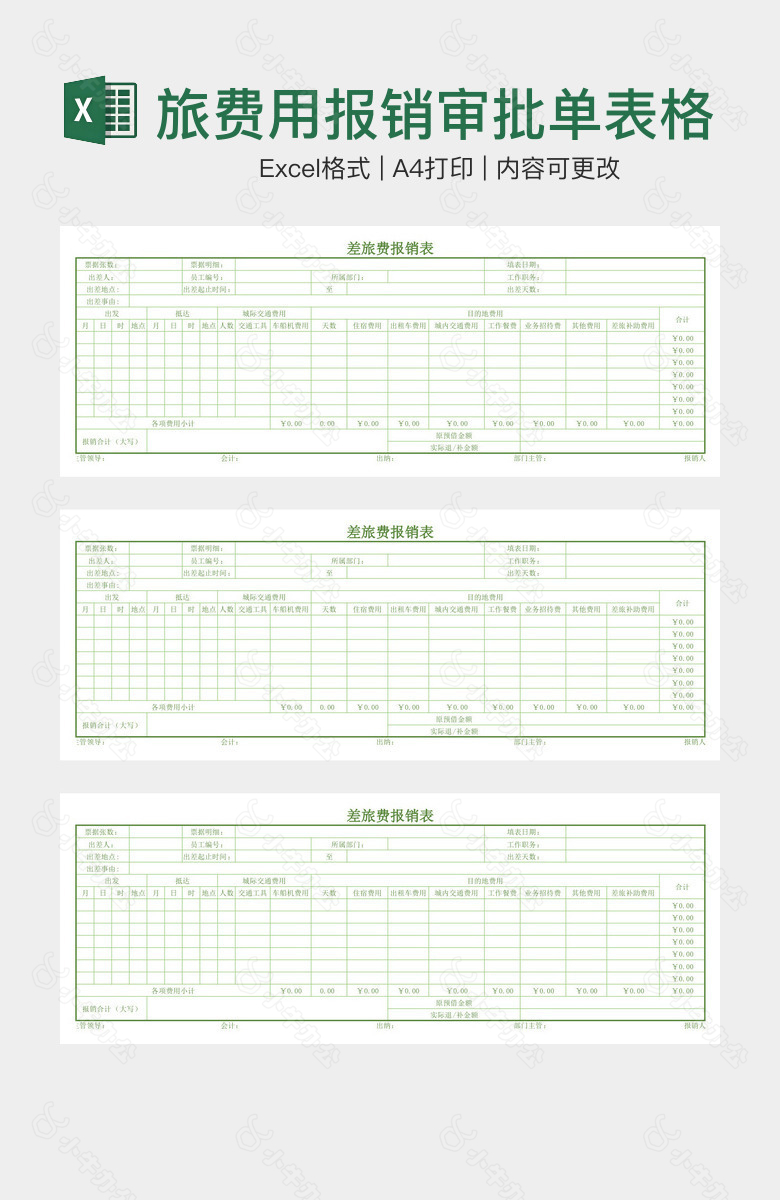 简约清新差旅费用报销审批单表格