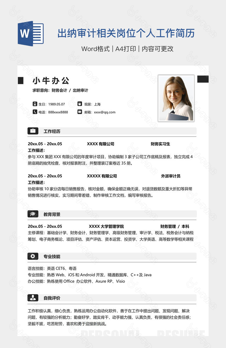 出纳审计相关岗位个人工作简历