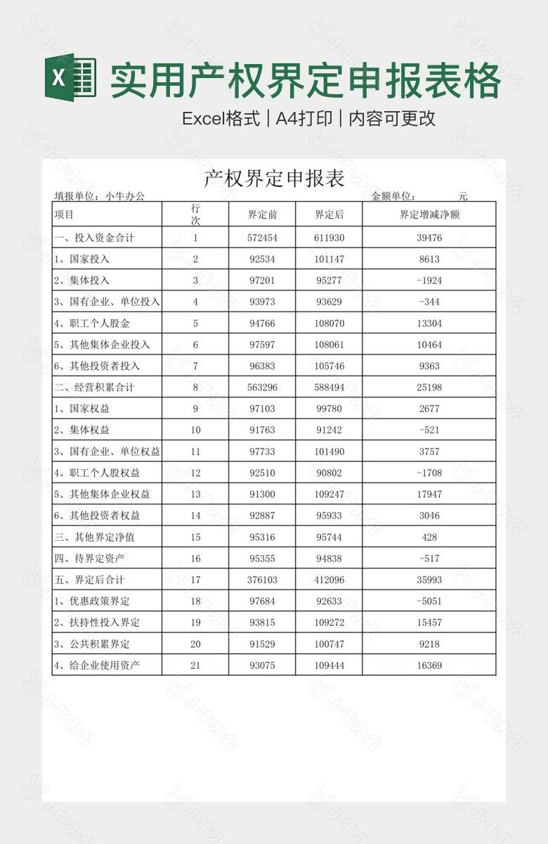 经典实用产权界定申报表格