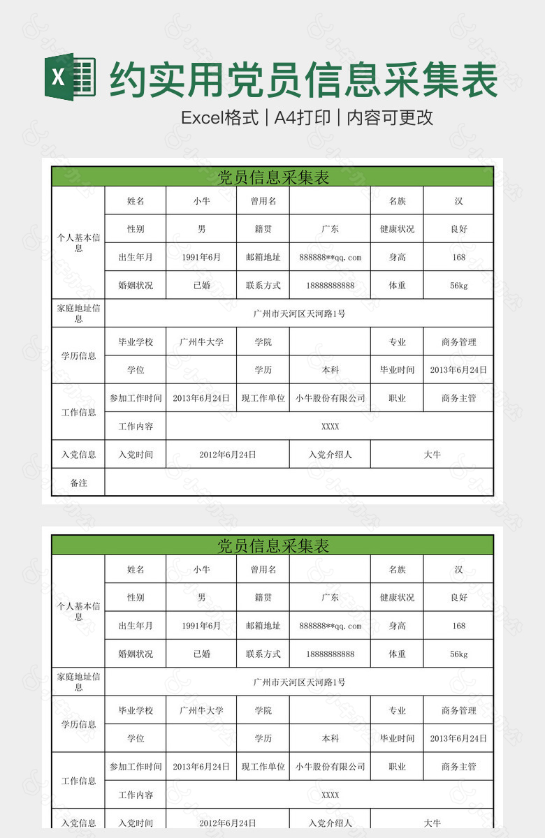 简约实用党员信息采集表