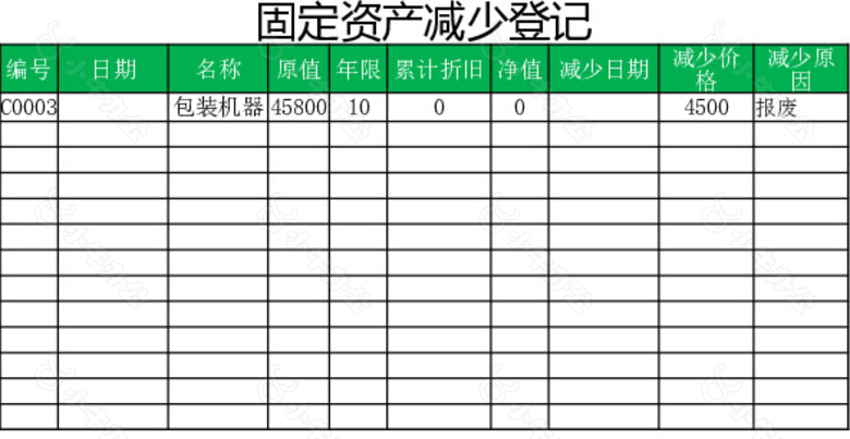 绿色简约企业固定资产管理明细表no.2