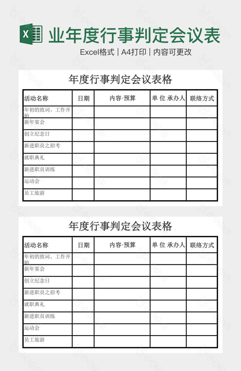 简洁实用企业年度行事判定会议表