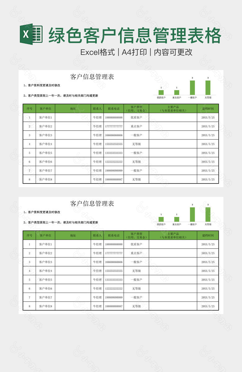 实用绿色客户信息管理表格