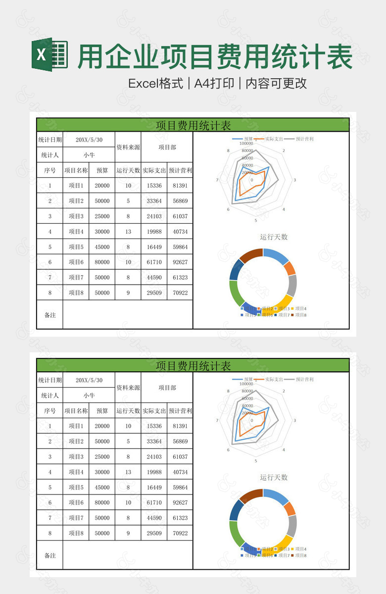 清晰实用企业项目费用统计表