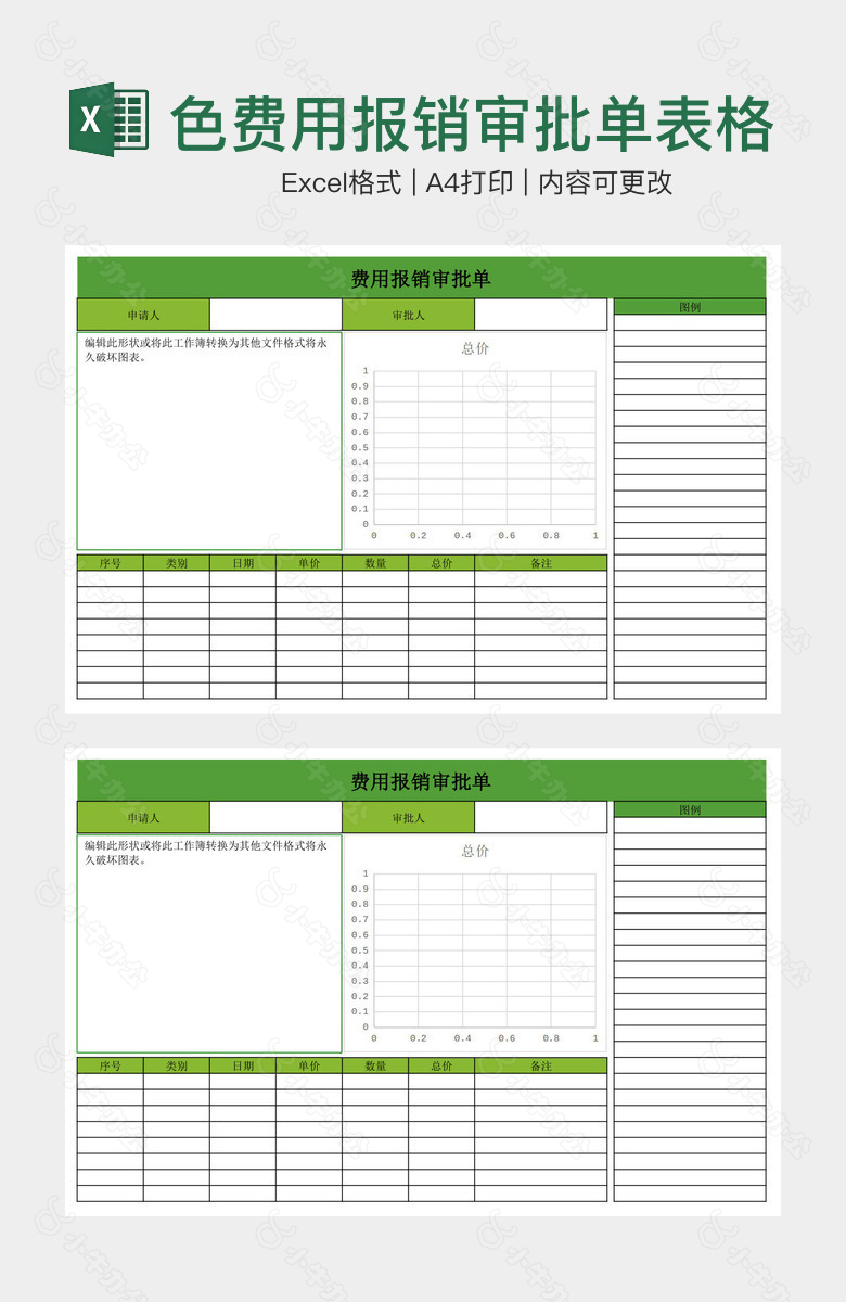 简约绿色费用报销审批单表格