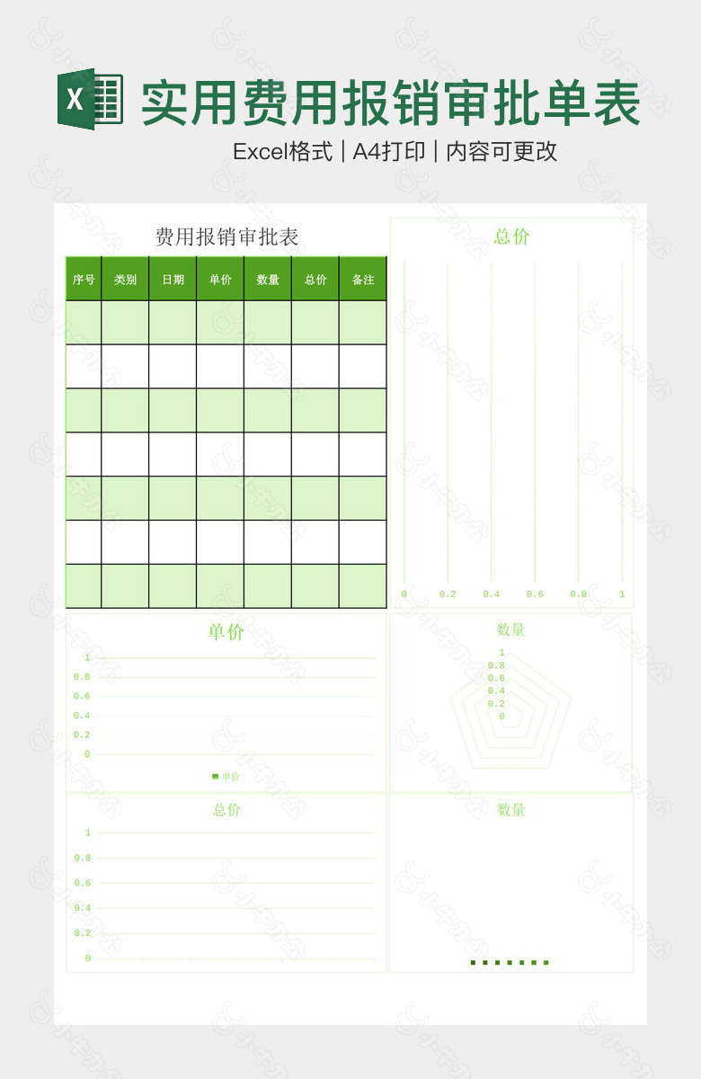 绿色系实用费用报销审批单表