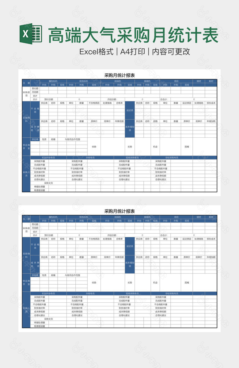 高端大气采购月统计表