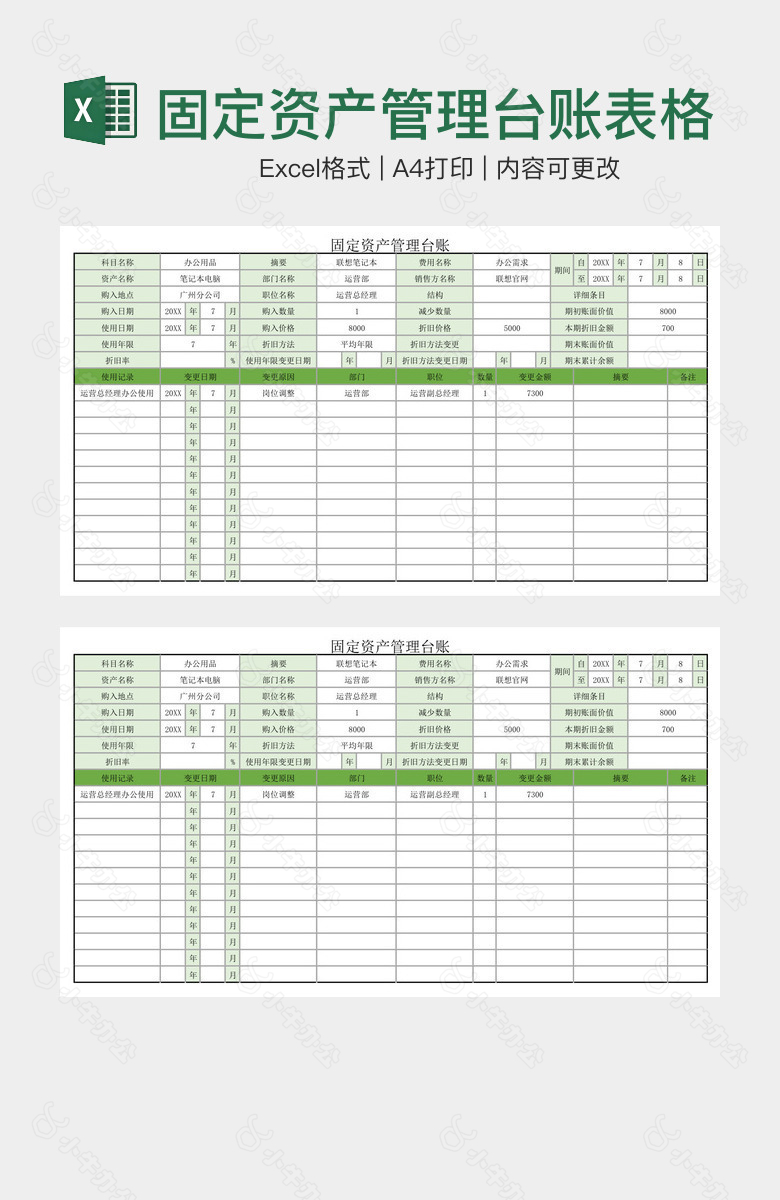 实用固定资产管理台账表格