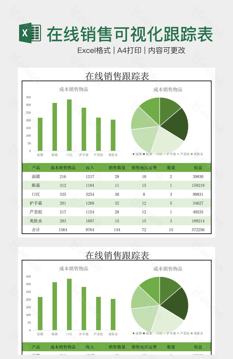 绿色系在线销售可视化跟踪表