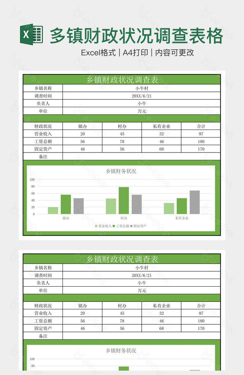 创意简洁实用多镇财政状况调查表格