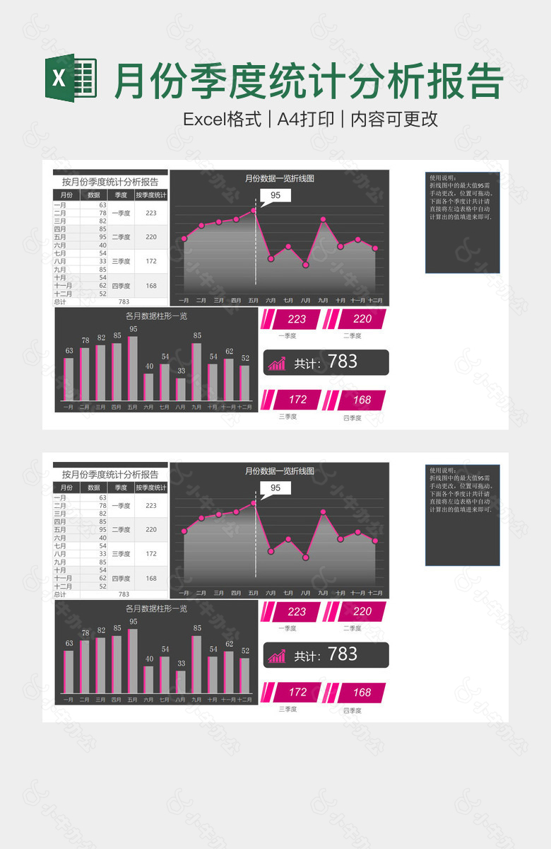 黑色时尚按月份季度统计分析报告