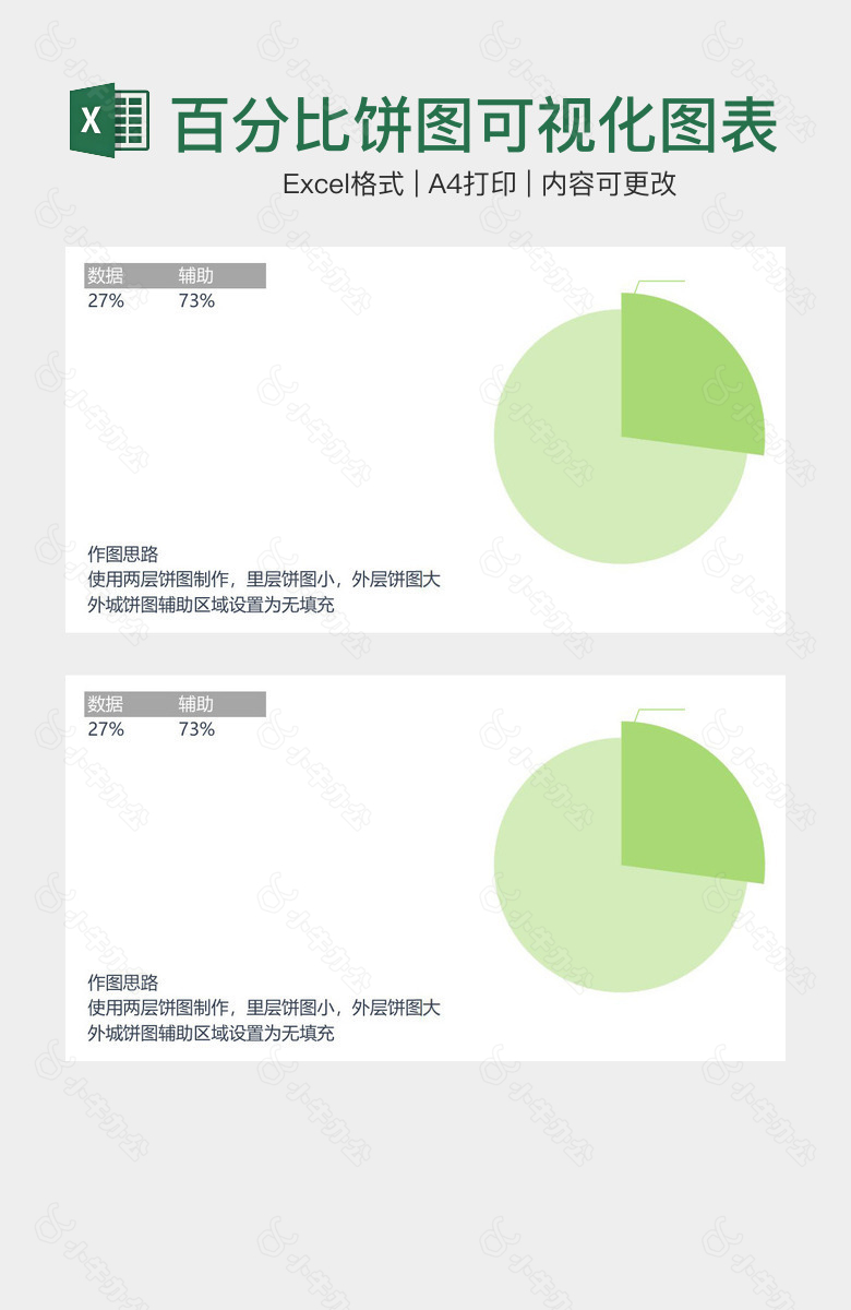 浅绿百分比饼图可视化图表