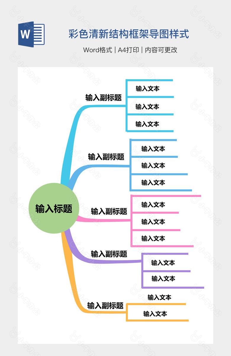 彩色清新结构框架导图样式