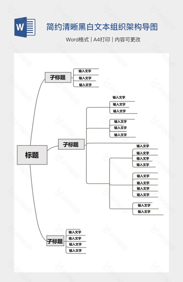 简约清晰黑白文本组织架构导图