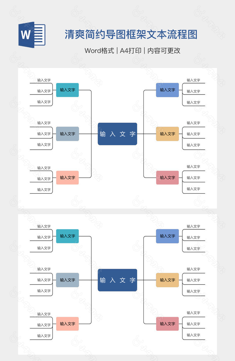 清爽简约导图框架文本流程图