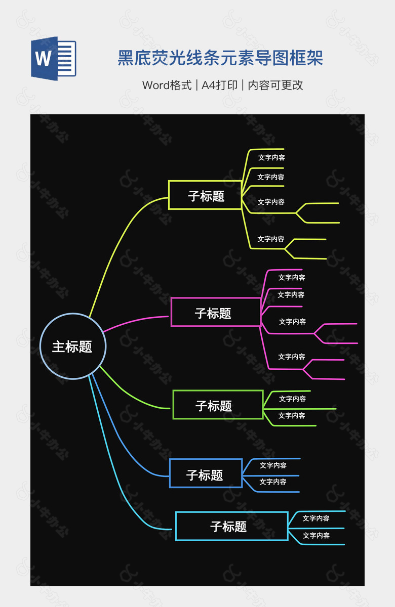 黑底荧光线条元素导图框架