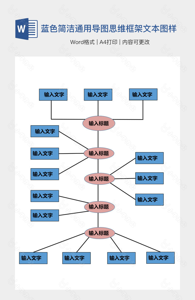 蓝色简洁通用导图思维框架文本图样式