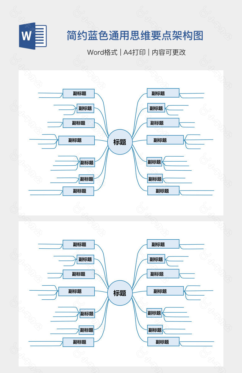 简约蓝色通用思维要点架构图