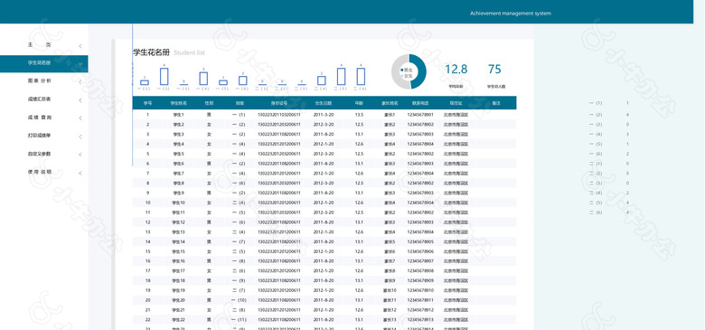 时尚蓝色学生成绩管理系统表no.2