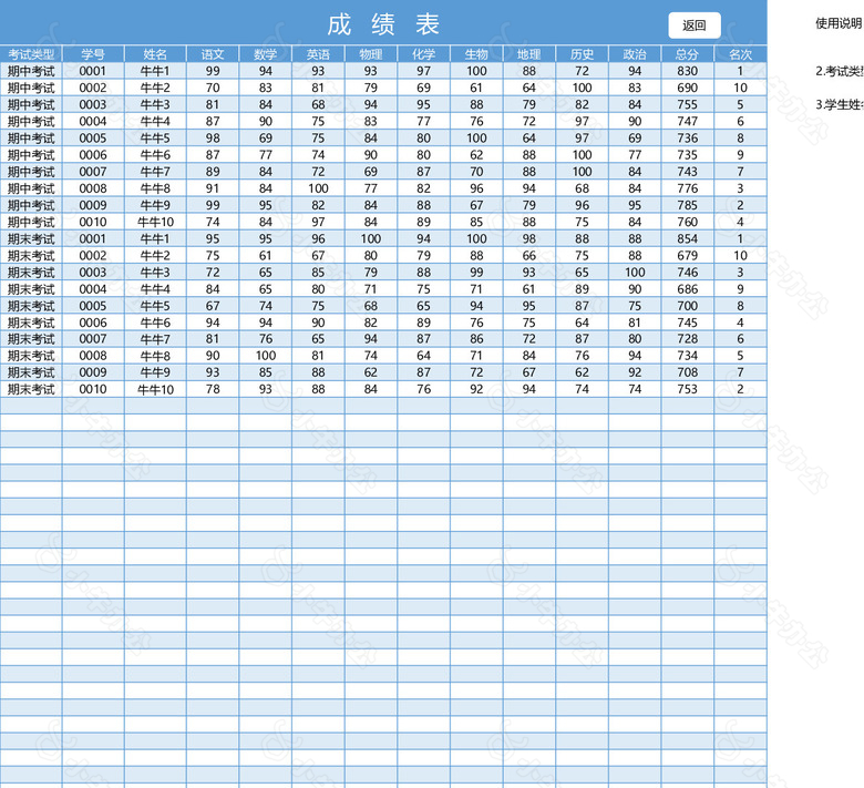 蓝色背景学生成绩管理系统no.2