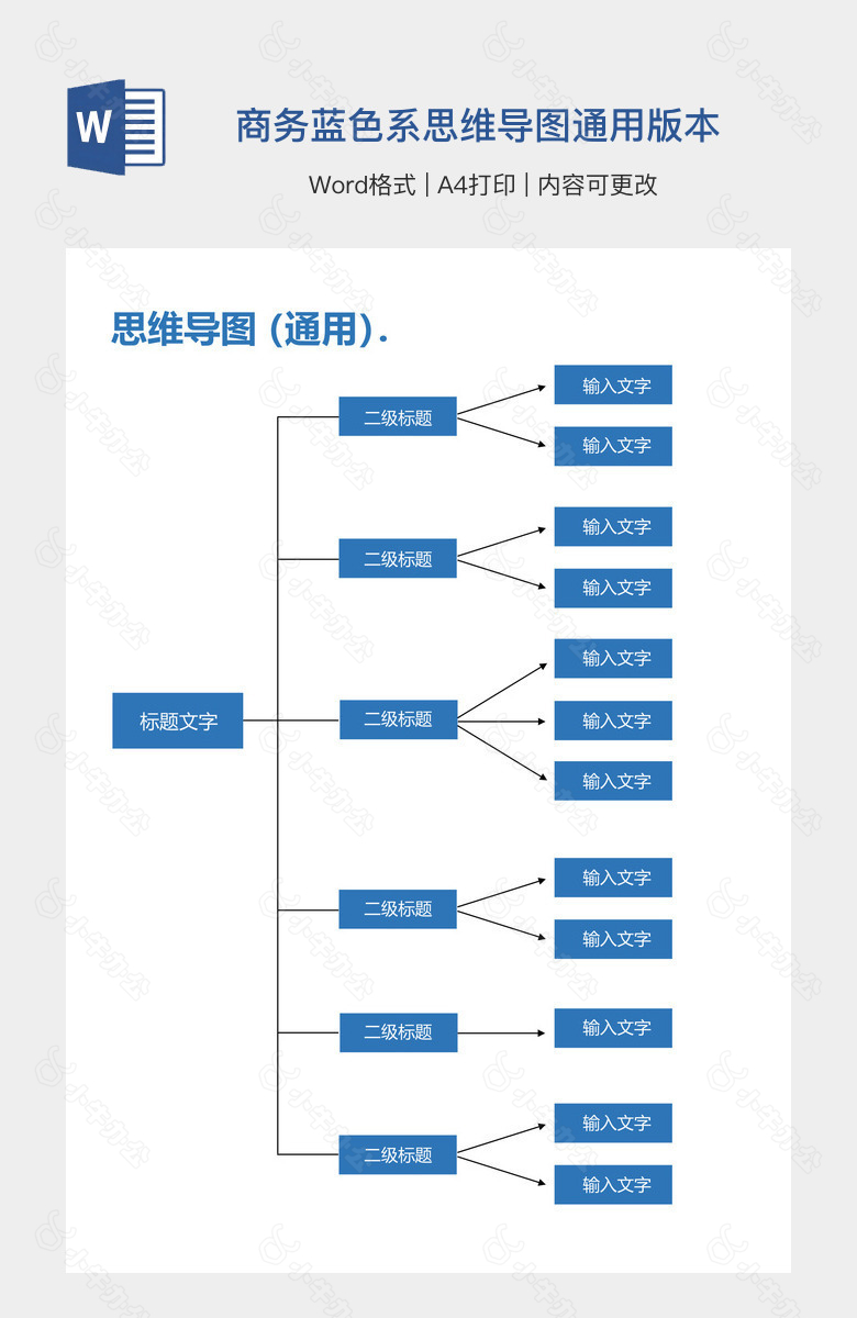 商务蓝色系思维导图通用版本