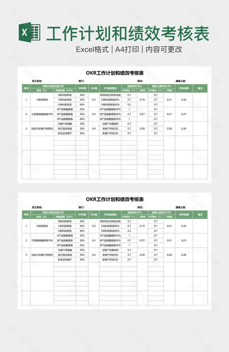 军绿OKR工作计划和绩效考核表