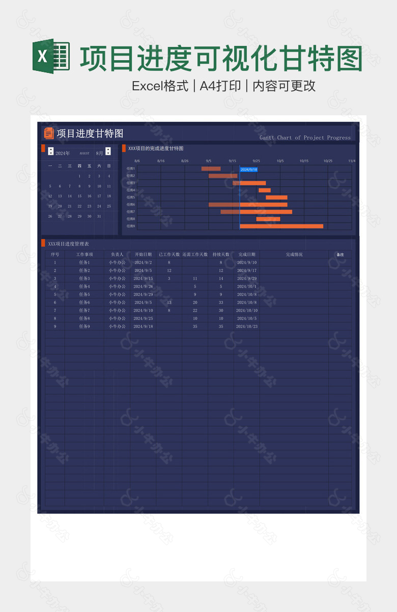 清晰科技风项目进度可视化甘特图