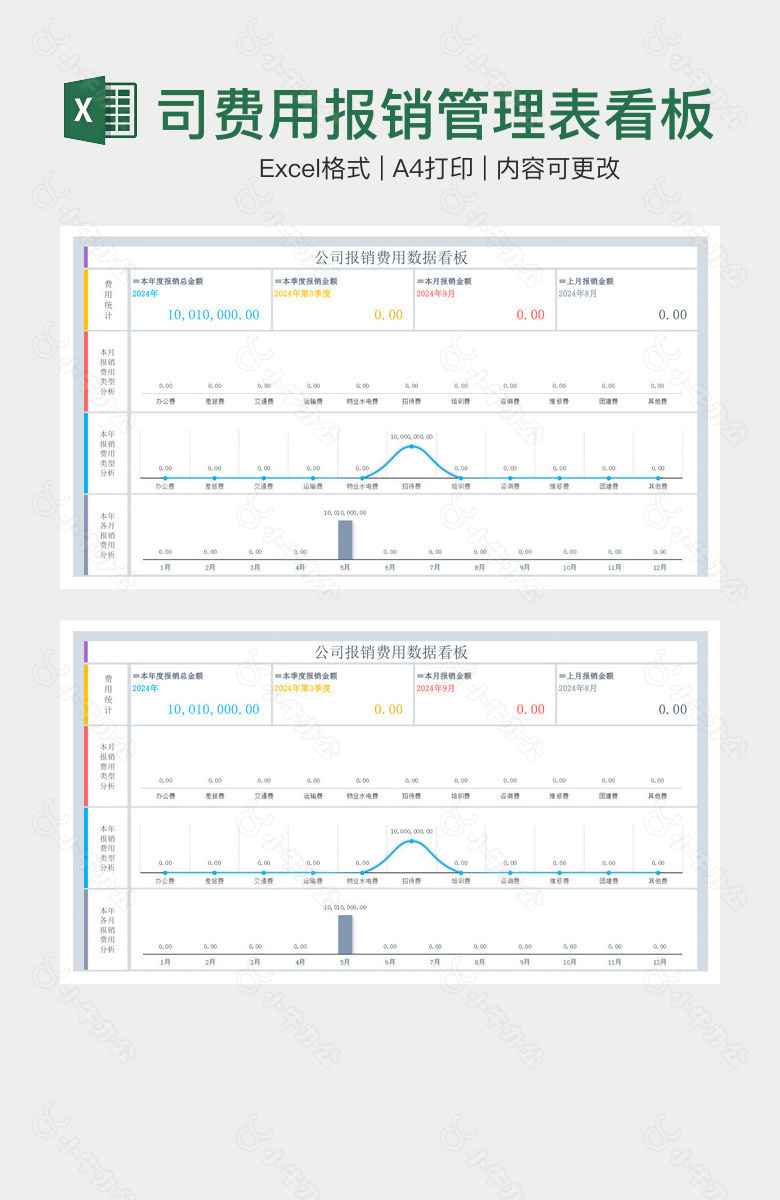 简洁清新公司费用报销管理表看板