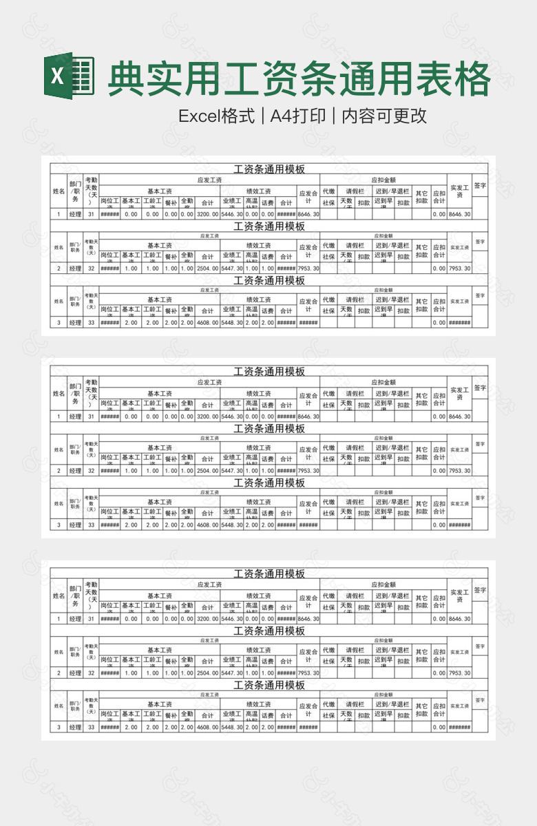 经典实用工资条通用表格