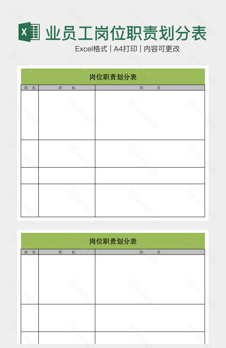 企业员工岗位职责划分表