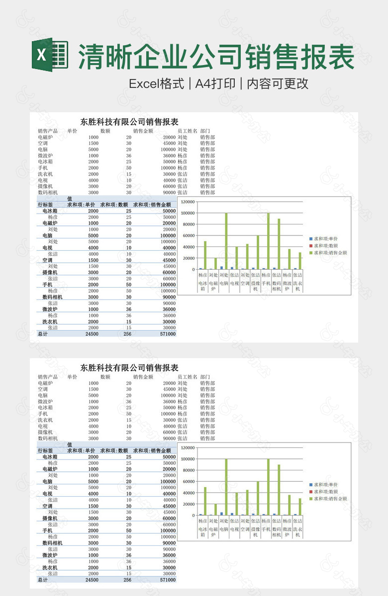 简洁清晰企业公司销售报表