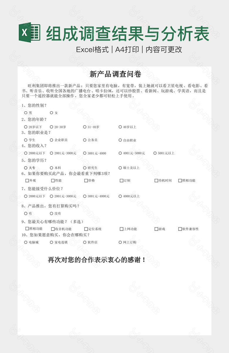 精美新产品市场样本组成调查结果与分析表