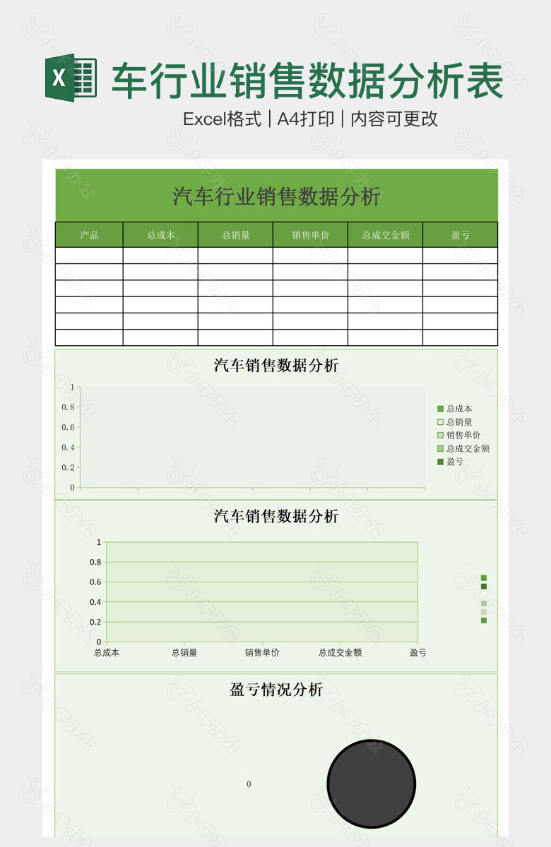 绿色系汽车行业销售数据分析表