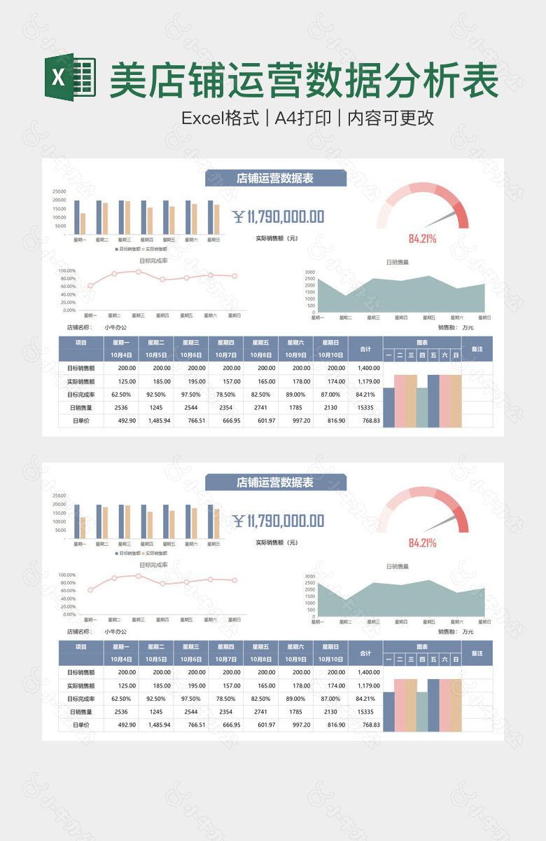 精美店铺运营数据分析表