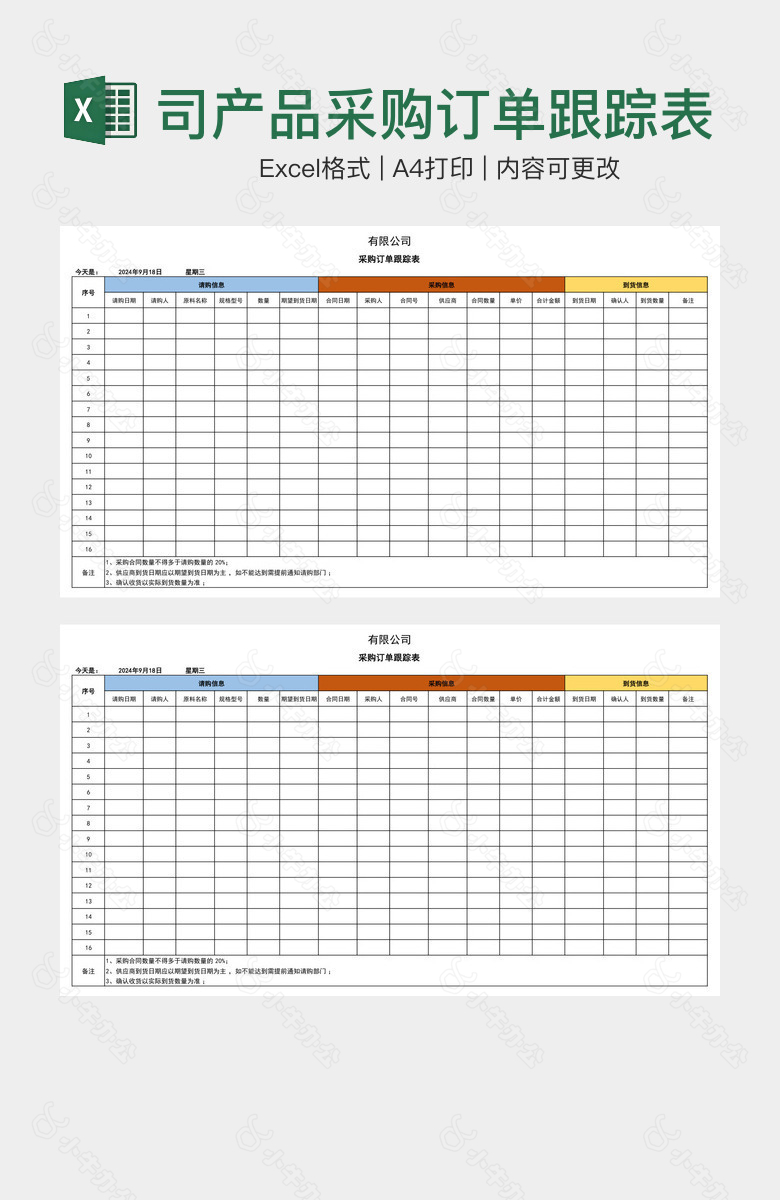 公司产品采购订单跟踪表