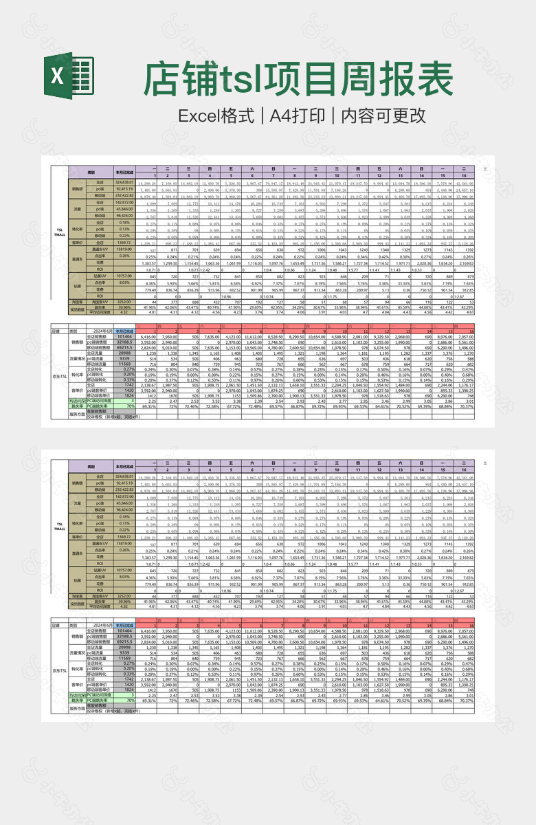店铺tsl项目周报表
