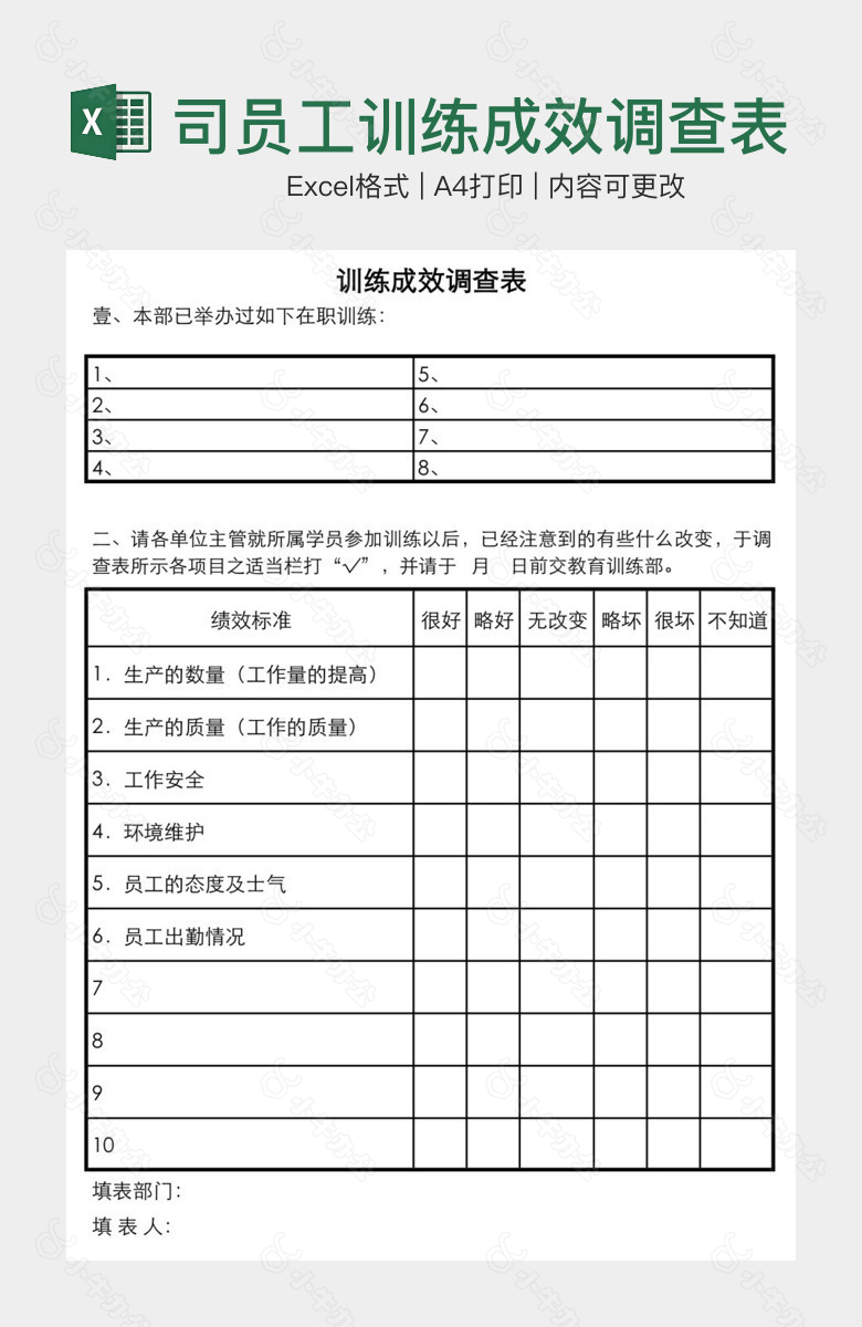 公司员工训练成效调查表