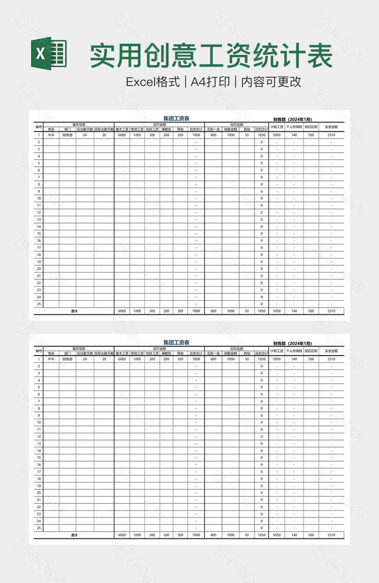 实用创意工资统计表