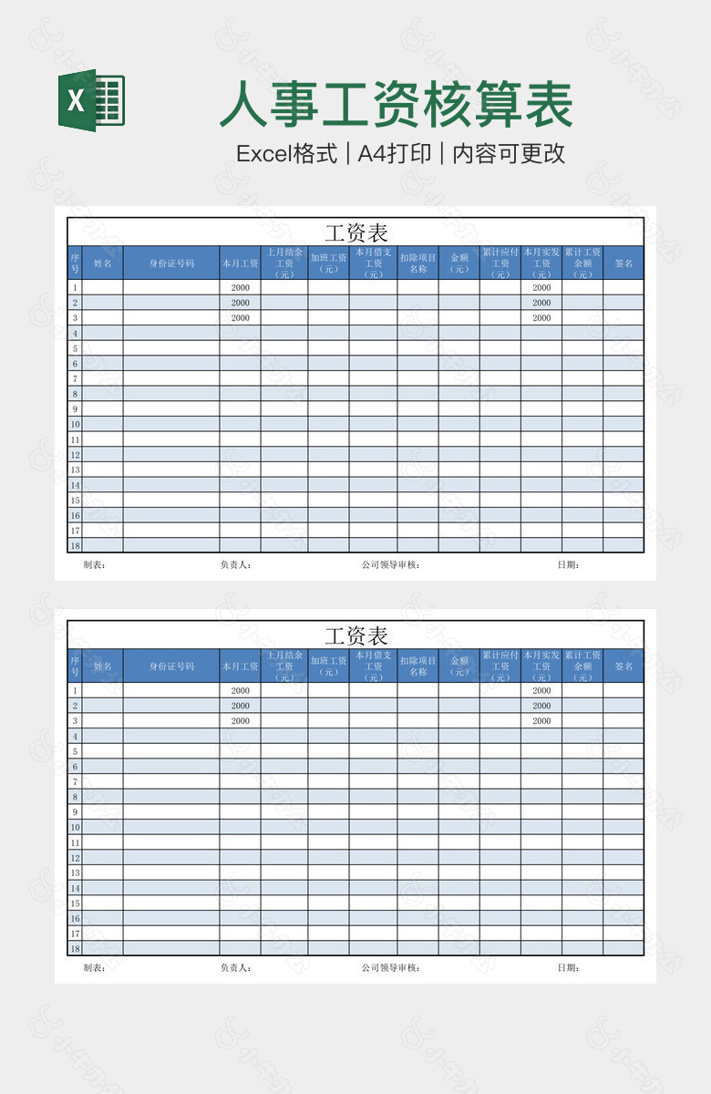 人事工资核算表