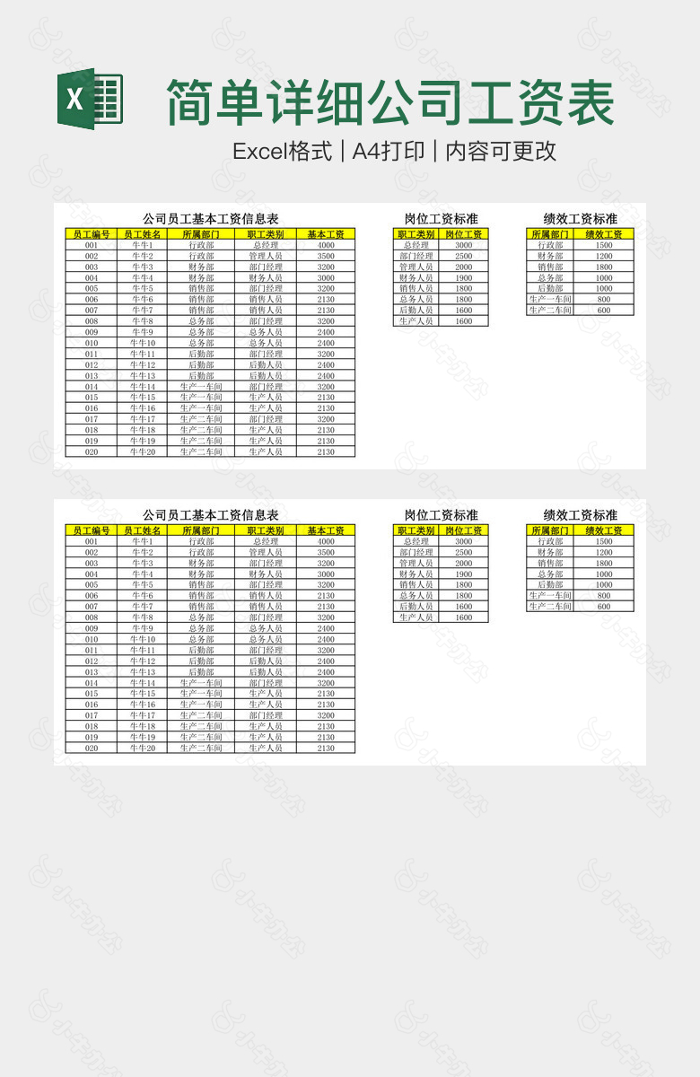 简单详细公司工资表