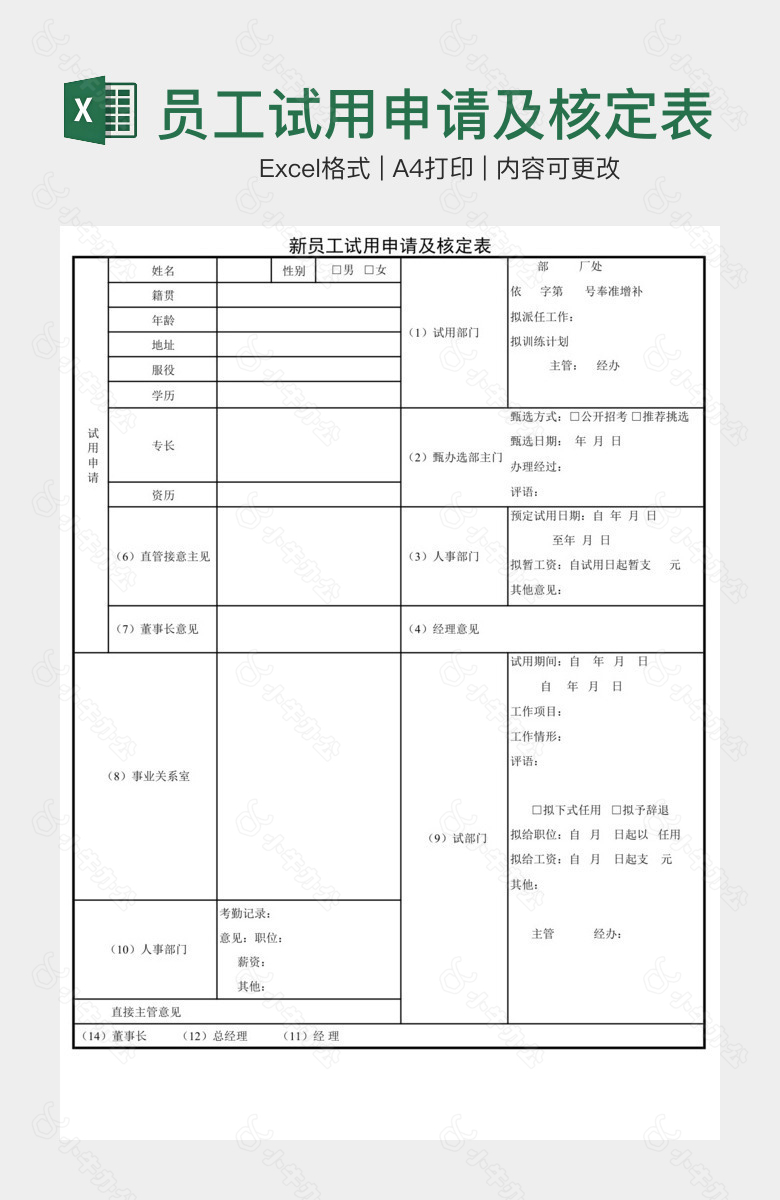 实用公司新员工试用申请及核定表