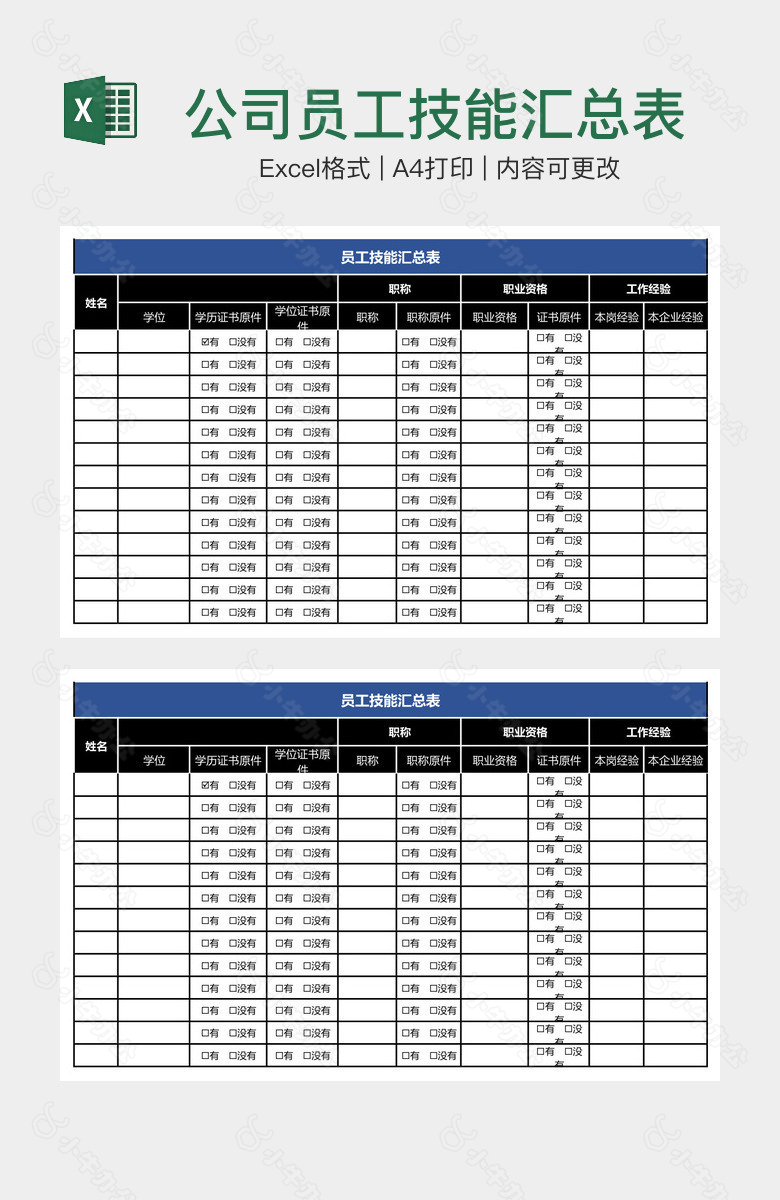 公司员工技能汇总表