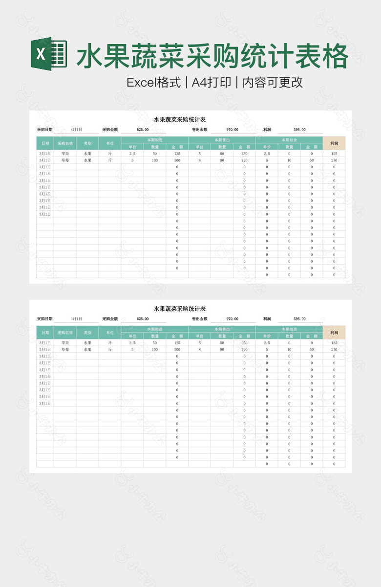 水果蔬菜采购统计表格