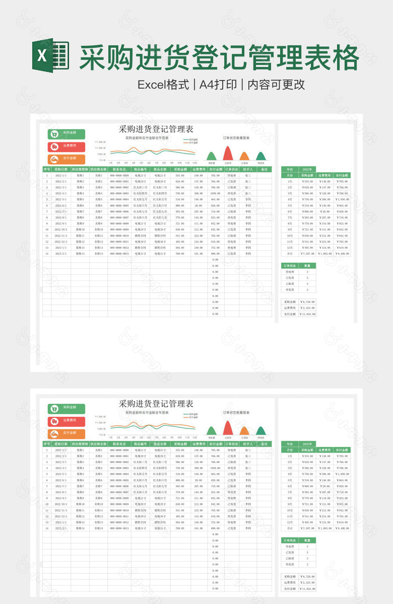 采购进货登记管理表格