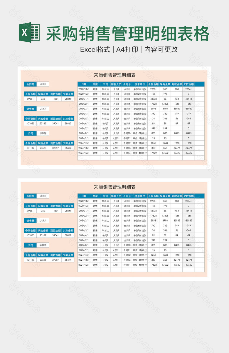 采购销售管理明细表格